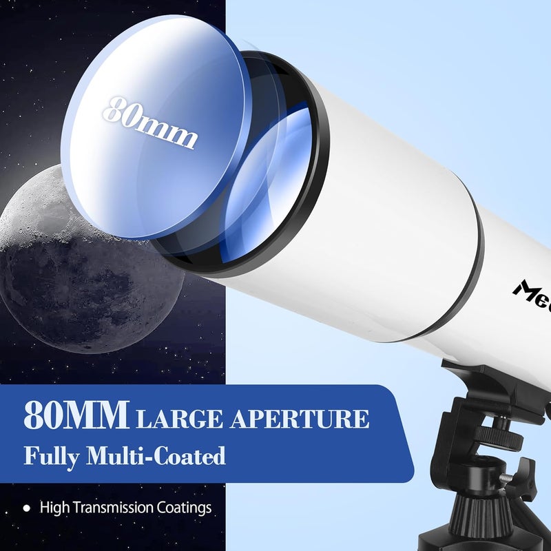 MEEZAA Telescope, Telescope for Adults High Powered, 80mm Aperture 600mm Portable Refractor Telescopes for Astronomy Beginners Fully Multi-Coated Optic High Transmission with Phone Adapter & Carry Bag - Image 2